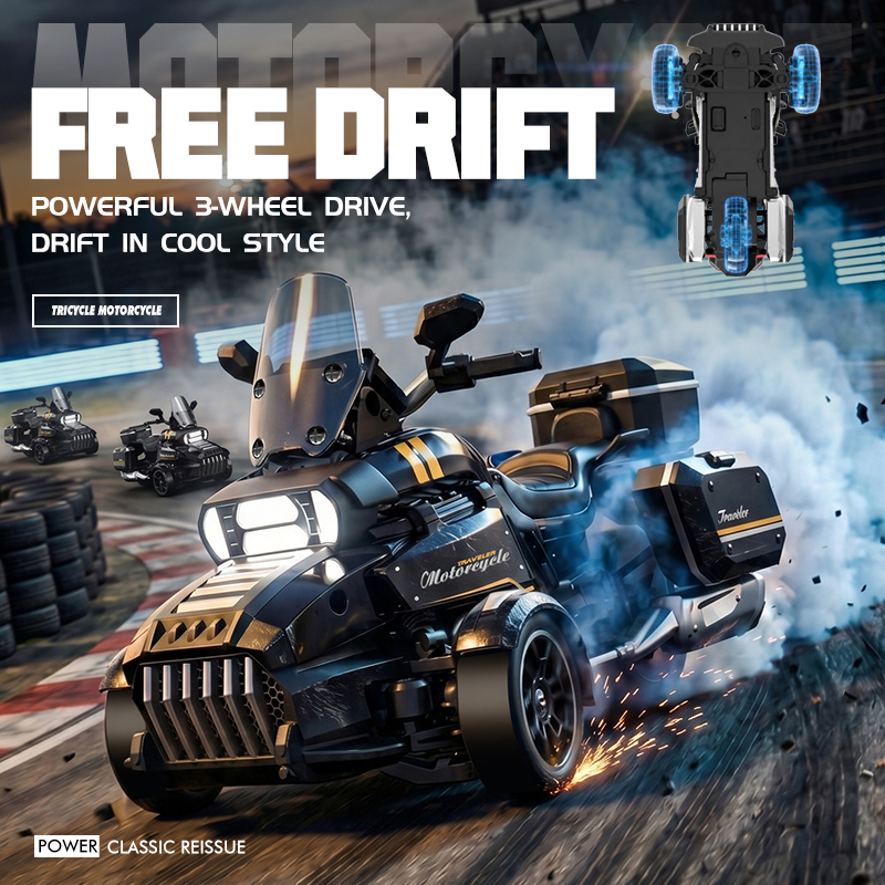 1:43 scale 3-Wheel drive RC drift motor 2.4G view 2