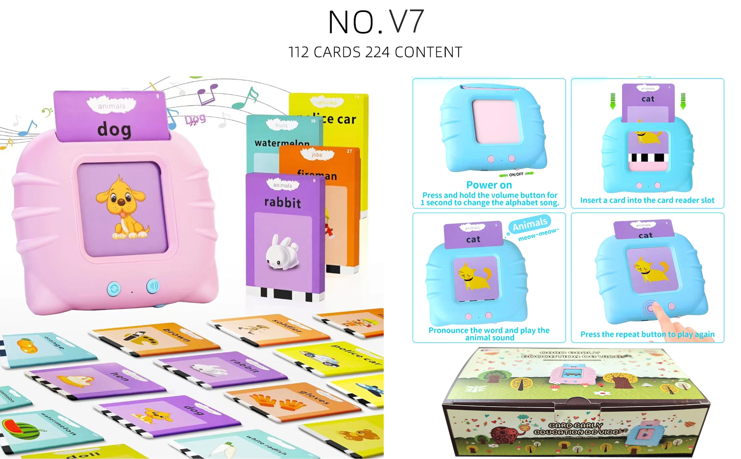 Bulk Cat Educational Flash Cards (112 cards, 224 Sight Words, 3.7V Battery included) - MOQ 60