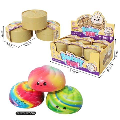 Rainbow Mini Bun Squishy mit Steamer Display Box
