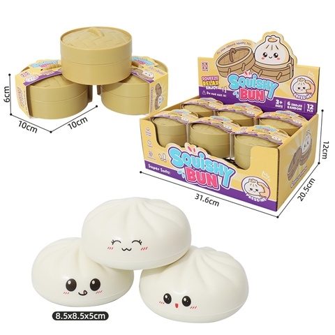 White Mini Bun Squishy mit Steamer Display Box