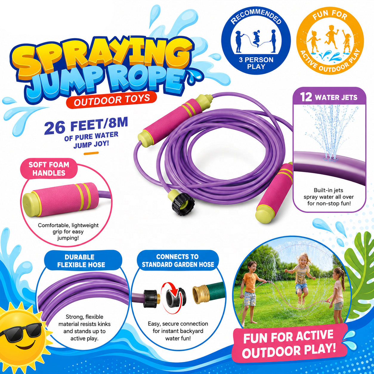Jumping rope with water spray view 3